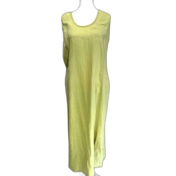 Flax 100% linen maxi dress casual summer classic summer vacation green Women S - Picture 1 of 8
